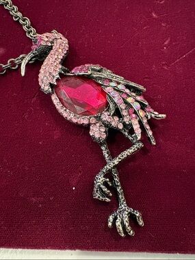 Pink Crystal Flamingo Pendant Necklace - Unbranded